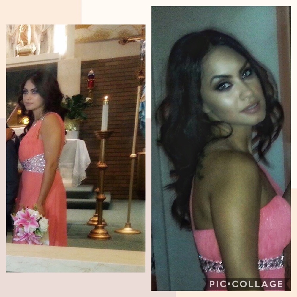 Coral rhinestone off one-shoulder gown! 🍑 - Picture 2 of 2